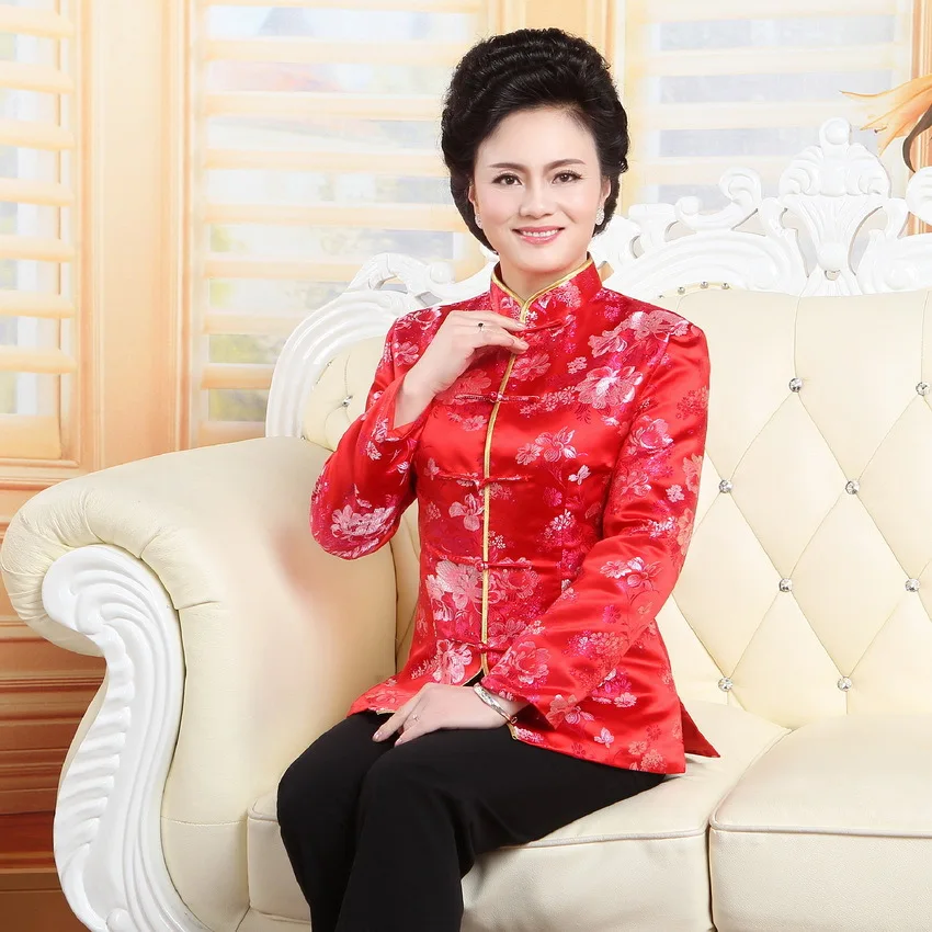 Women Men Satin Mandarin Collar Tang Shirt Chinese Style Tops Vintage Button Down Cheongsam Tops Traditional Long Sleeve Blouse