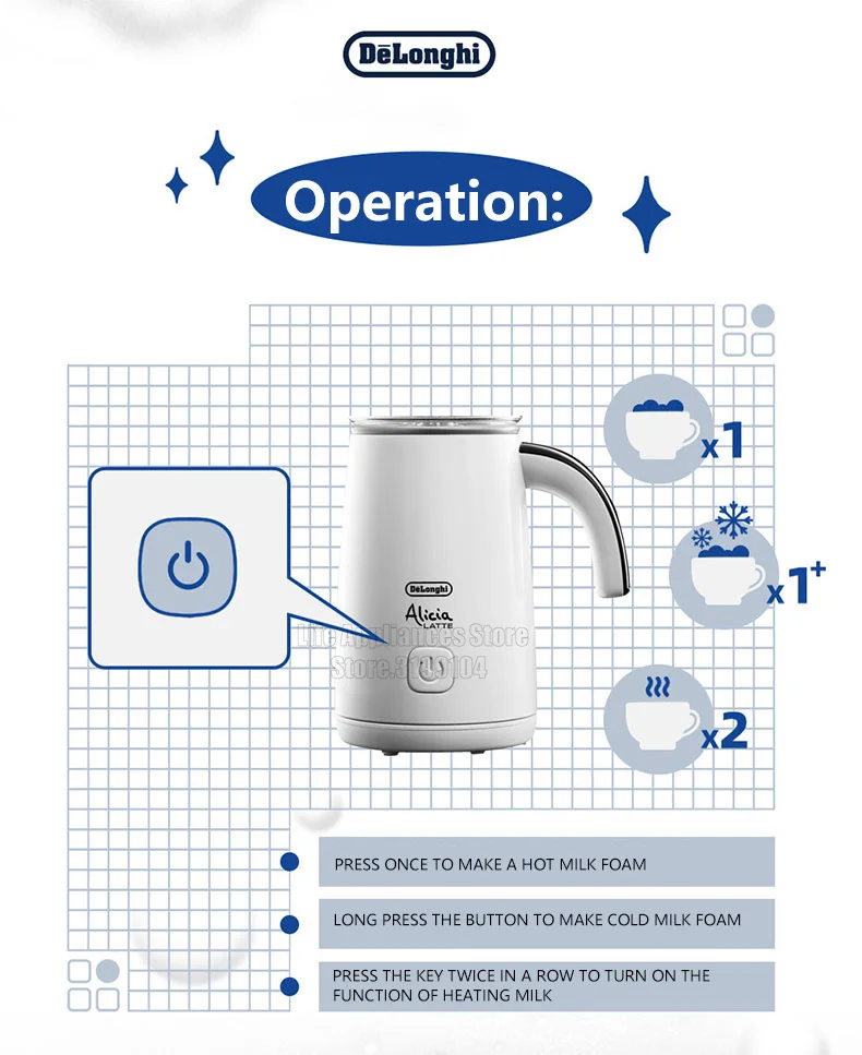 Description Picture 5 of itemDelonghi Portable Milk Frother Electric Foamer Coffee Foam Maker Milk Shake Mixer Milk Frother Jug Electric Milk Frother Cup