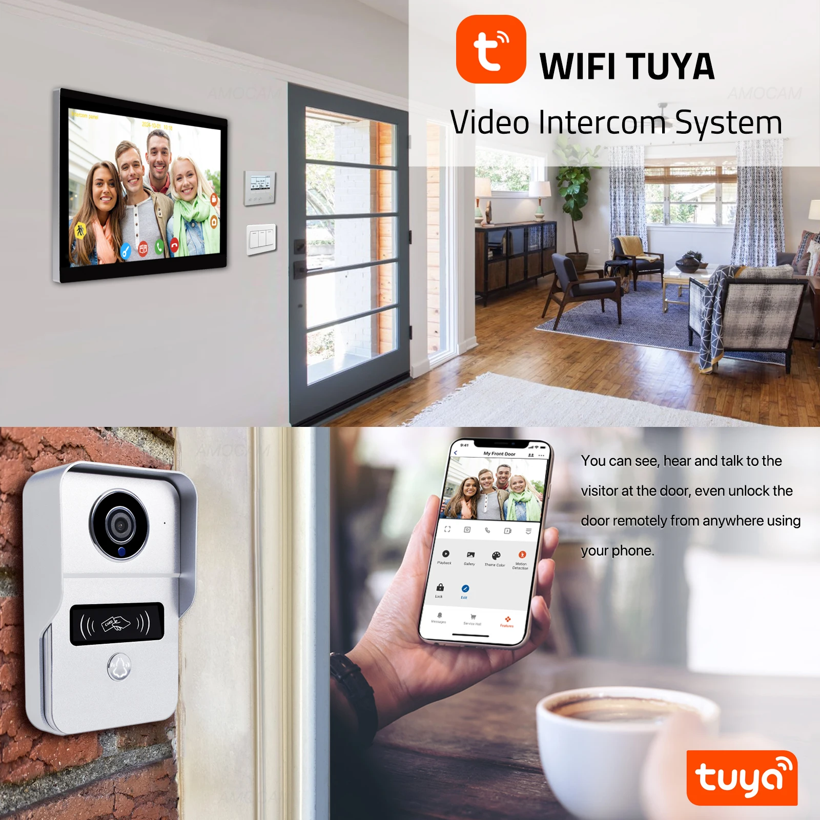 2 Wire Digital Video Intercom System 10.1 Inch Wireless WIFI Monitor 1080P Doorphone Camera Video Doorbell Card Tuya App Unlock