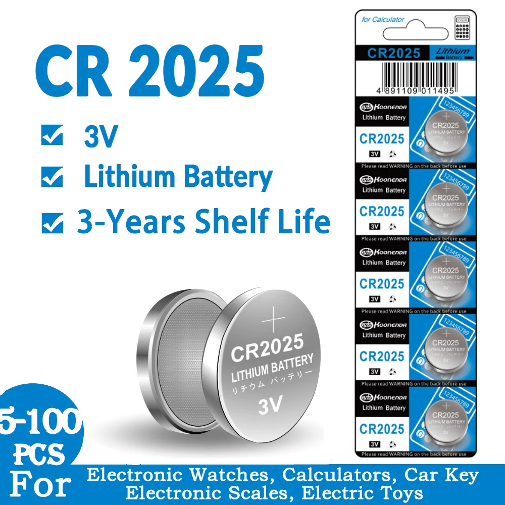 5100pcsOriginalCR2025Button3VLithiumBatteriesForRemoteControl