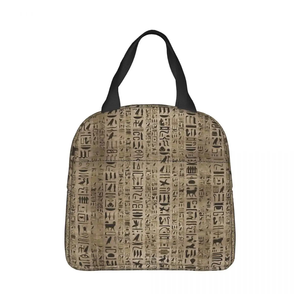 

Hieroglyphs On Wooden Pattern Cooler Lunch Box Egyptian Mythology Mountaineering Thermal Insulation Portable Food Bag