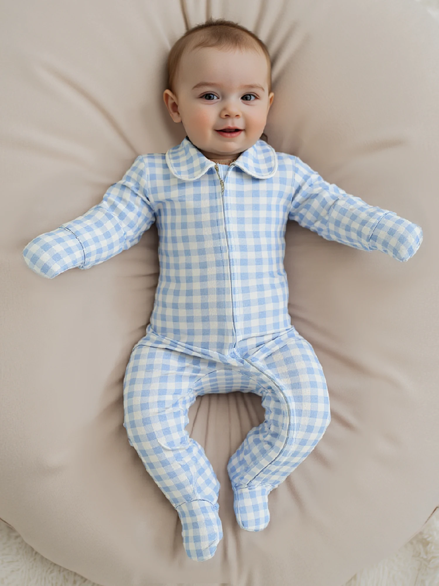 Checked Cutie Zippered Baby Footie Romper - Cozy Fit