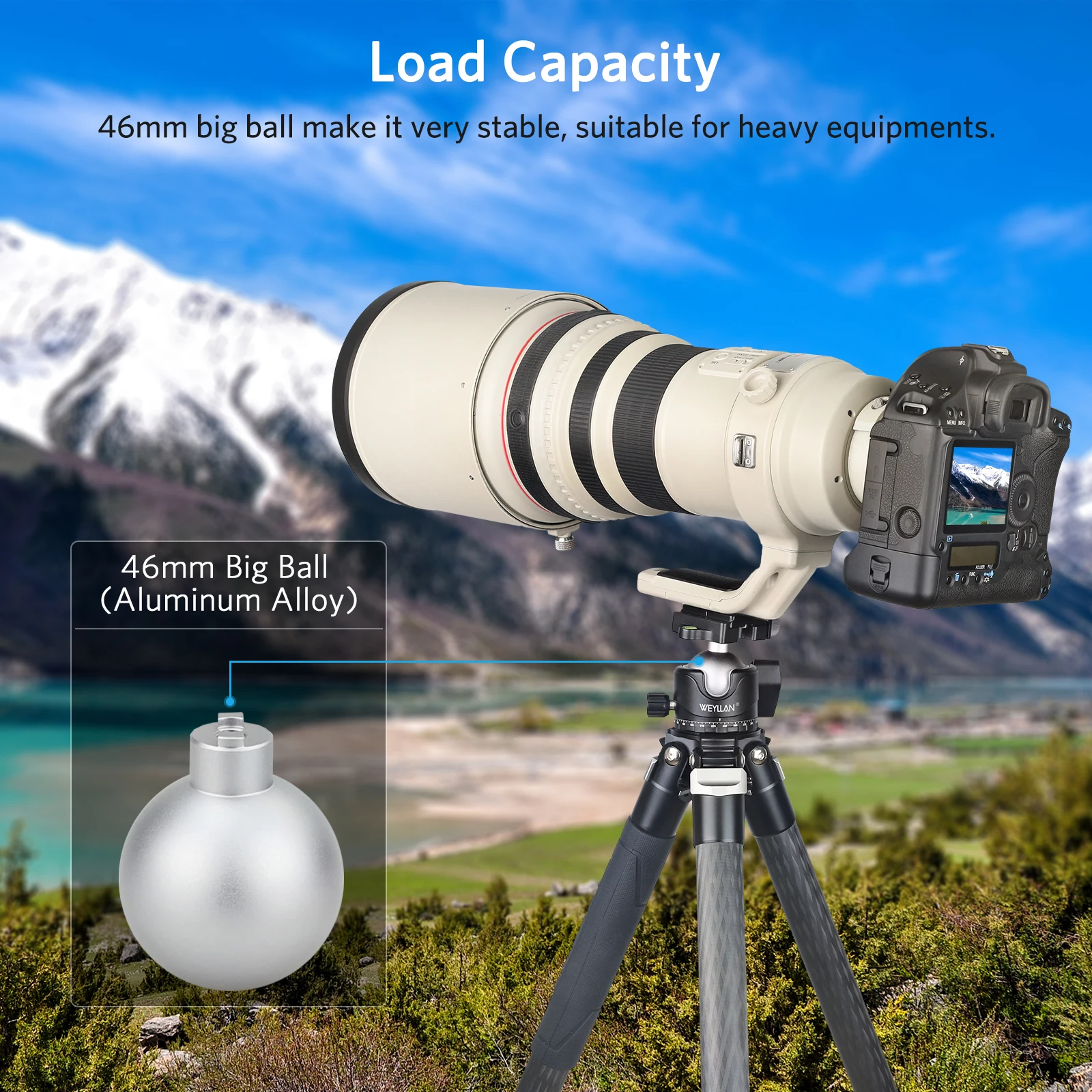 New Updated EB46S Metal Tripod Ball Head Low Profile Tripod Head Panoramic Lower Gravity Center Design Max Load 25kg/55.1lbs