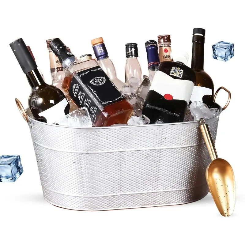 18&rdquo; Stainless Steel Beverage Tub-5 Gallon-Gold Handles & Shovel Included Holds 30 Bottles & Stays Cold for Hours Use