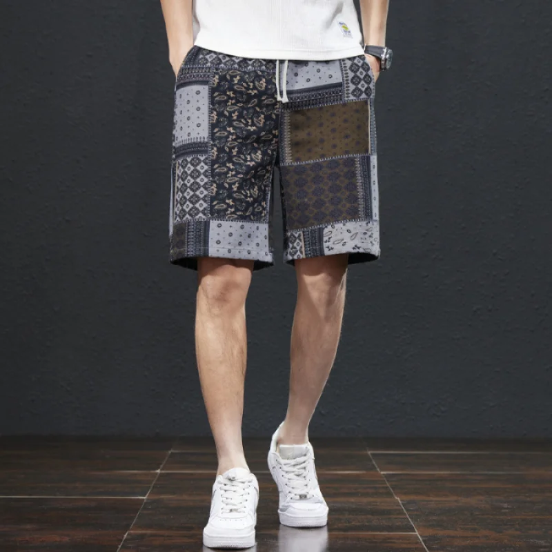 2024 Summer New Beach Shorts Men's Fashion Ethnic Print Breathable Elastic Versatile Street Casual Capris 6