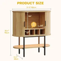 Bar Cabinet with LED Lights, Oval-Shaped Wine Bar Table with 2 Glass Holders, 4 Wine Racks, Open Shelf, Fluted Coffee Bar Liquo 2