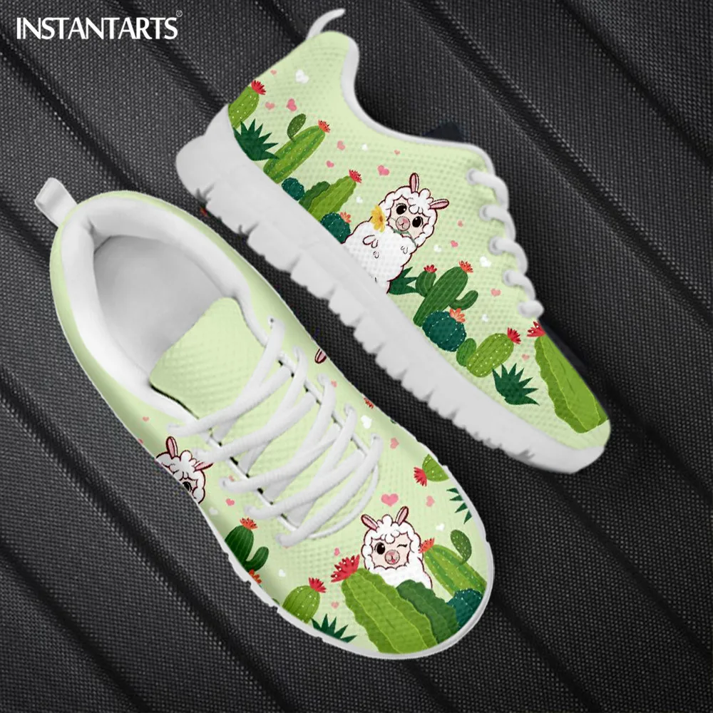 

INSTANTARTS Women's Dirty-Resistant Sneakers Cactus and Alpaca Cartoon Pattern Man Breathable Flat Shoes Casual Footwear Zapatos