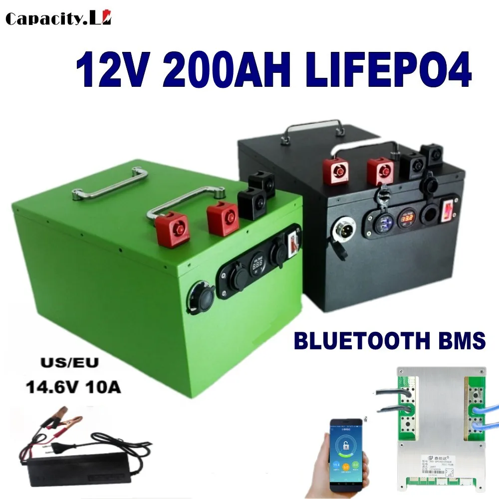 

Аккумуляторная батарея, литий-фосфатная аккумуляторная батарея Lifepo4, 12 В, 200 ач, с Bluetooth BMS, для двигателя RV на солнечных батареях
