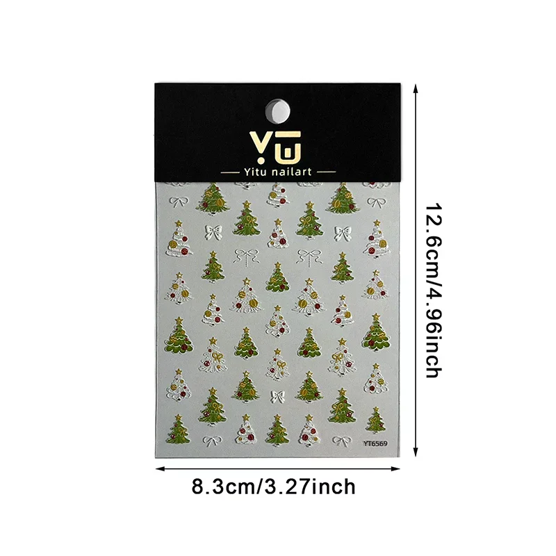 Christmas Tree Embossed Nail Stickers Self-Adhesive Xmas Manicure Decals, Charm Nail Ornaments 3D Raised Nail Art Decorations