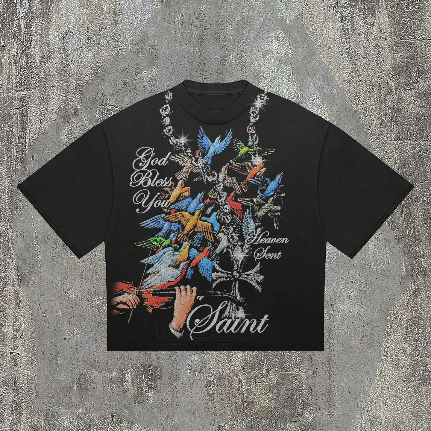 thumbnail image 1 of Camisetas holgadas de estilo gótico americano para hombre y mujer, camisetas de manga corta con estampado gráfico de hip-hop cruzado de verano, ropa urbana Y2k Harajuku, 1 of 5