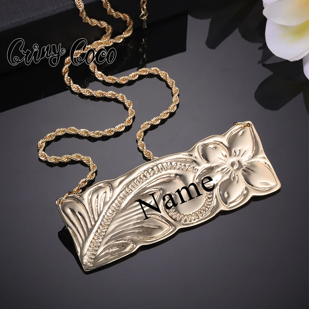 

Cring Coco Hawaiian Custom Necklace Fashion Personalized Letter Name Chain Big Pendant Necklaces for Women Mother's Day gift