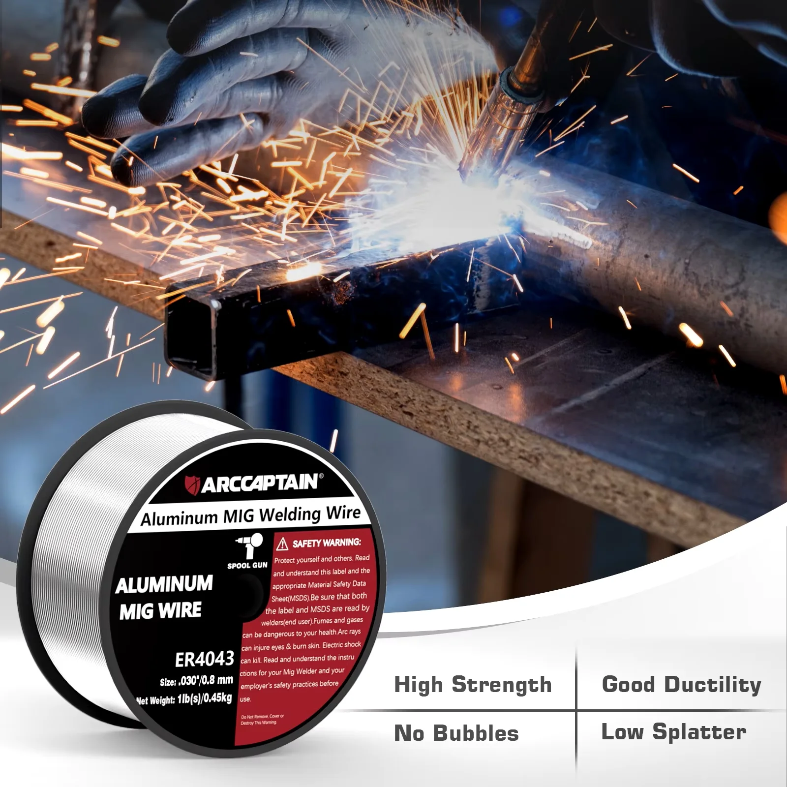 Welding Wires ARCCAPTAIN Aluminum Wire MIG Welding Wires ER4043 0.8/0.9mm Diameter 1 Pounds Spool For Mig Welding Machine