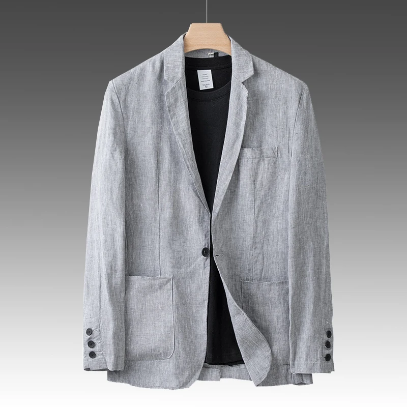 Men Summer Thin Linen Suit Jacket Business Casual Trend Single Western Coat Blazers Spring Autumn Fashion Tops