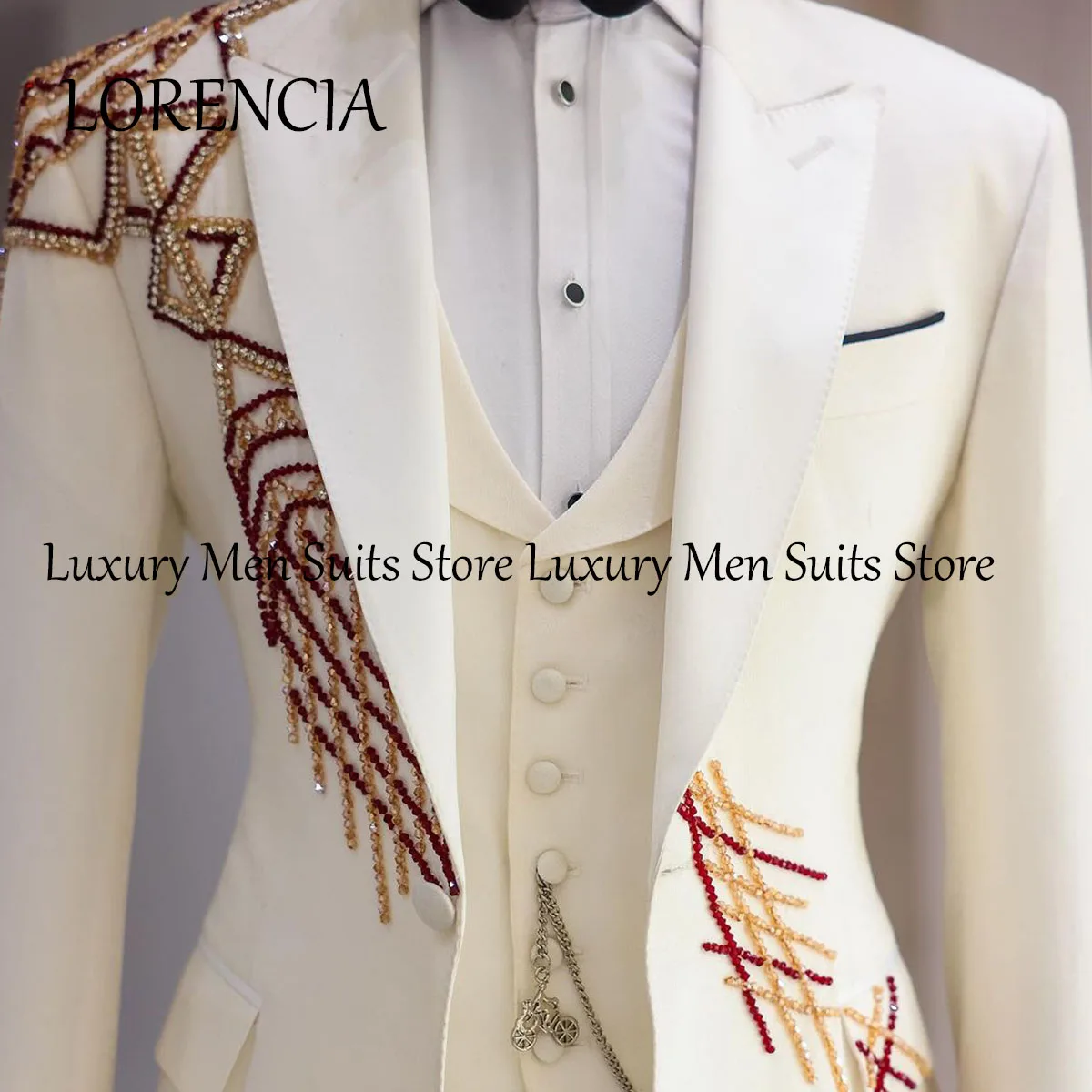 Crystals Men Suits Peaked Lapel Wedding Groom Tuxedos 2 Pieces Sets Male Party Prom Blazer Slim Costume Homme