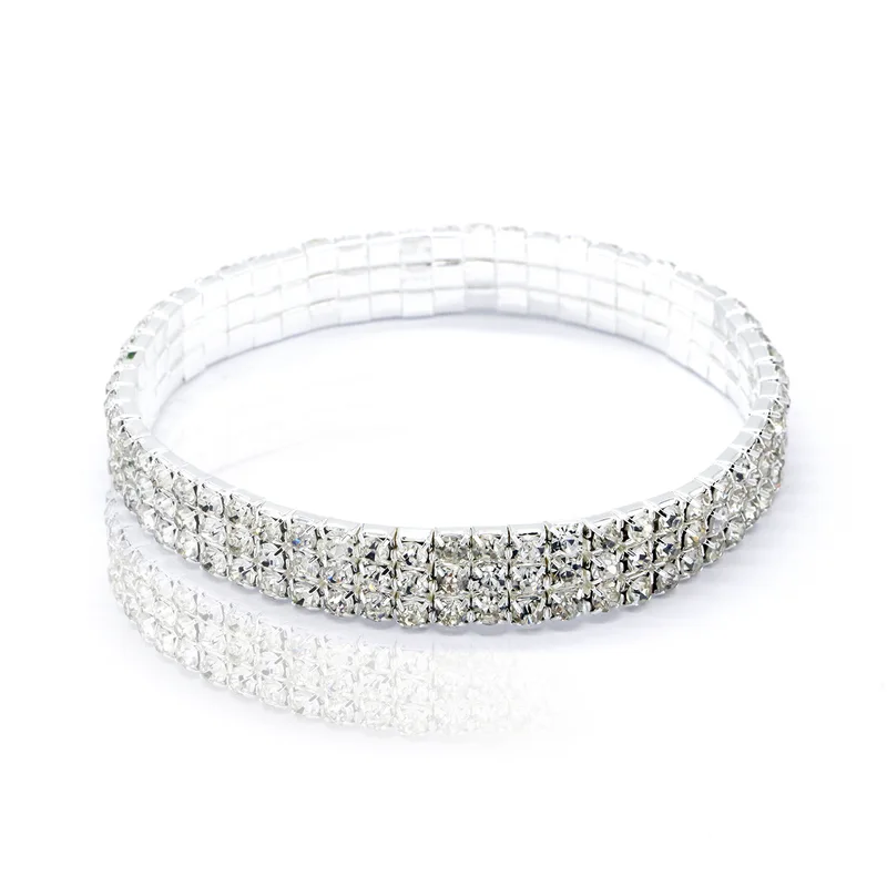 Fashion Rhinestone Tennis Anklet For Women Multi-layer Crystal Elastic Chain On Leg Female Summer Beach Ankle Bracelet Jewelry