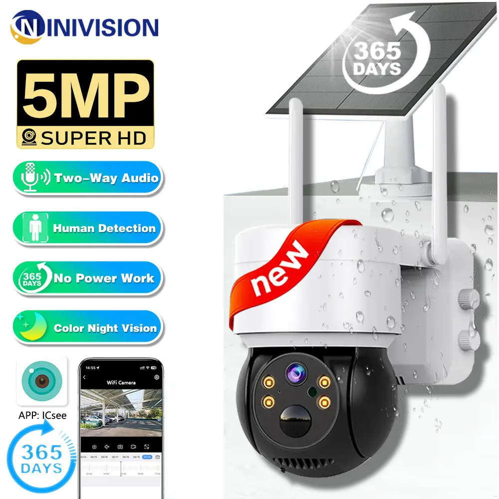 5MP Wireless Outdoor Video 2K WiFi Solar Camera Surveillance Home Security Protection Battery Long Standby Mini ICsee AI Human