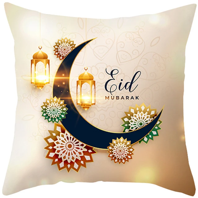 Hpory Housse de Coussin Ramadan, 4 Pièces Housse de Coussin de lAïd Taie  Oreiller avec Lune Lampe Fleurs, Taie Oreiller de Ramadan Eid Mubarak  Ramadan