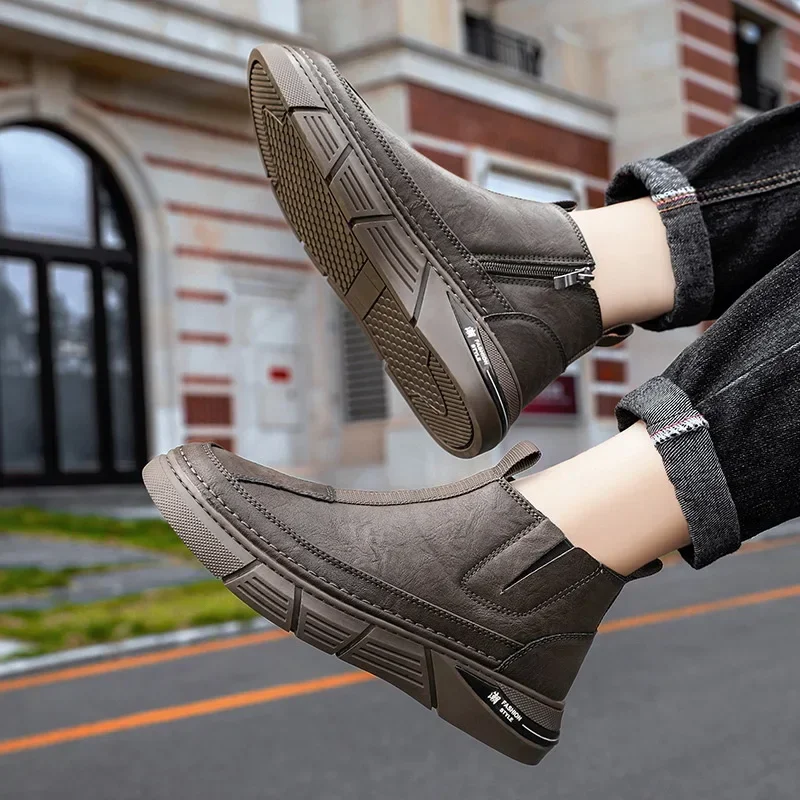Men's Shoes New Men's Shoes Brand Designer British Style High Top Casual Sport Male Thick Sole Vulcanized