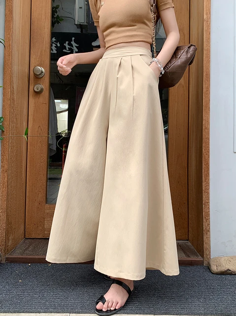 2023 Autumn Elegant Woman Dress Pants High Waist White A Line Wide Leg  Trousers for Women Korean Cotton Linen Flare Pants Skirts - AliExpress