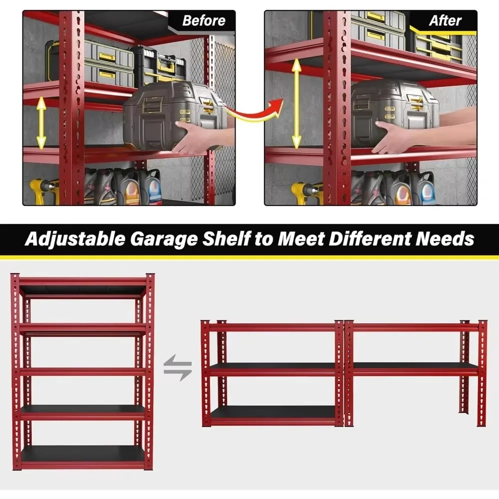 Garage Shelving 72" H Tall Storage Shelves Sturdy Metal Shelves for Storage 5 Tier Wide Heavy Duty Shelving Deep Storage 6