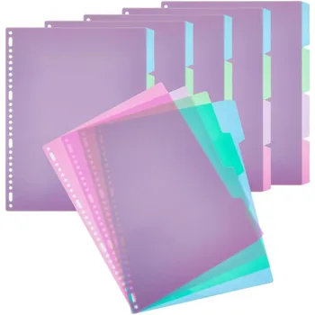 24 fogli Divisori per raccoglitori a 4 linguette Divisori per indici vuoti in plastica A4 Divisori per soggetti per ufficio Raccoglitori colorati a fogli mobili Multiforati