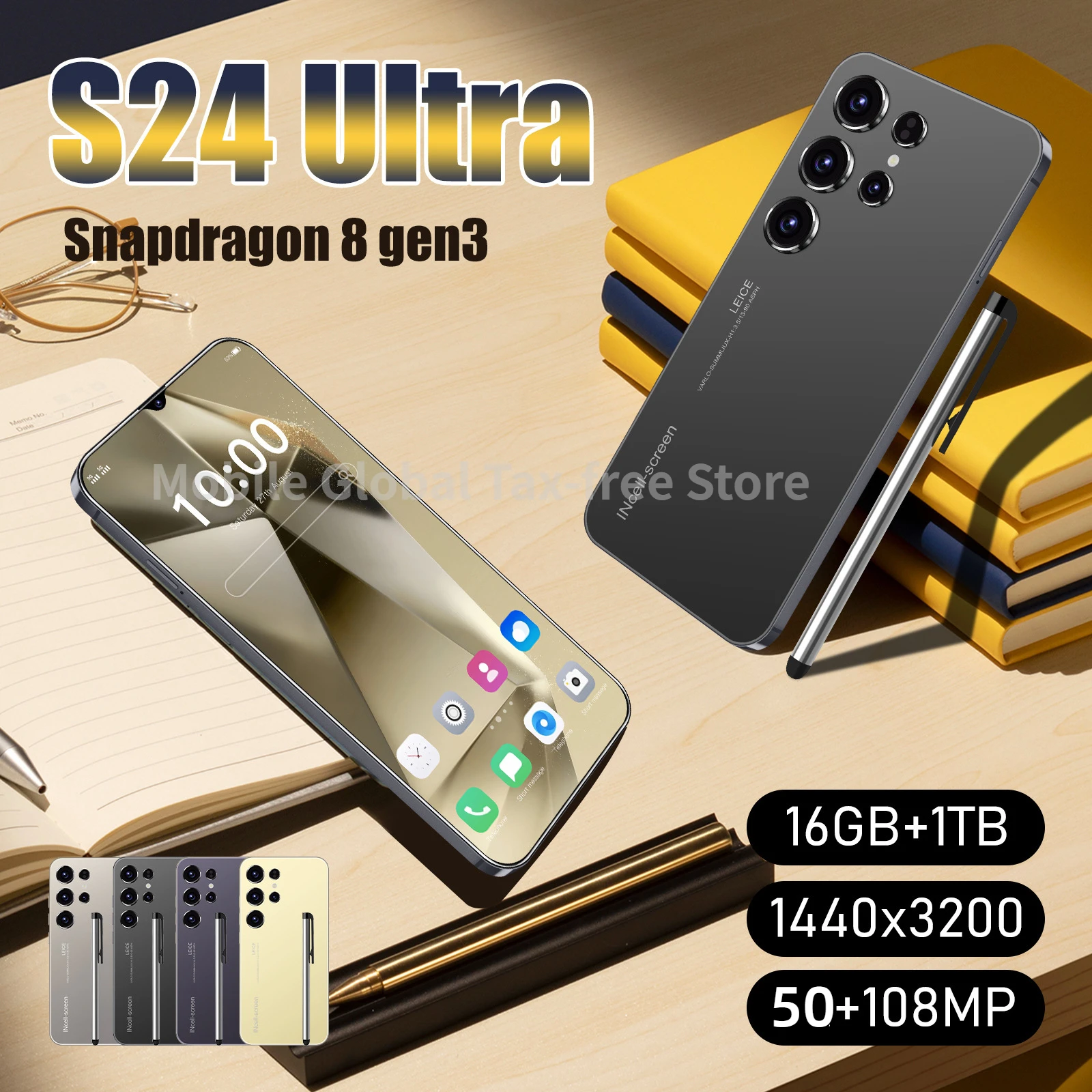 

Global version smartphone S24 Ultra Snapdragon8 gen3 16G+1TB 8000mAh 50+108MP dual SIM dual standby 5G Android14 phone NFC