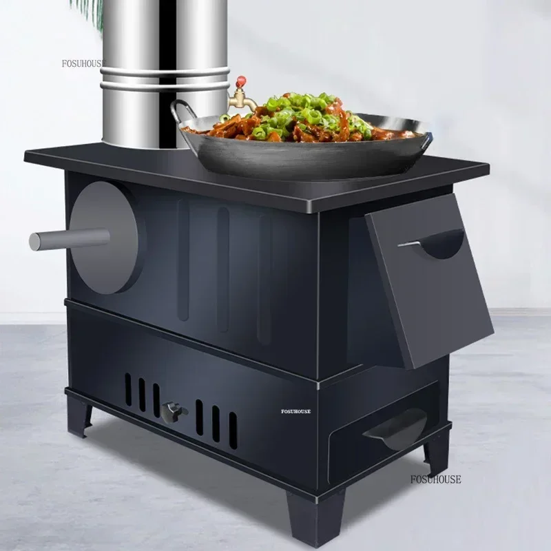 เตาเผาฟืนสมัยใหม่ เตาเผาไม้สำหรับใช้ในครัวเรือน เตาทำความร้อนในร่มสำหรับฤดูหนาว เตาเผาไม้กลางแจ้งแบบไร้ควัน เตาเผาเคลื่อนที่สำหรับพื้นที่ชนบท 1