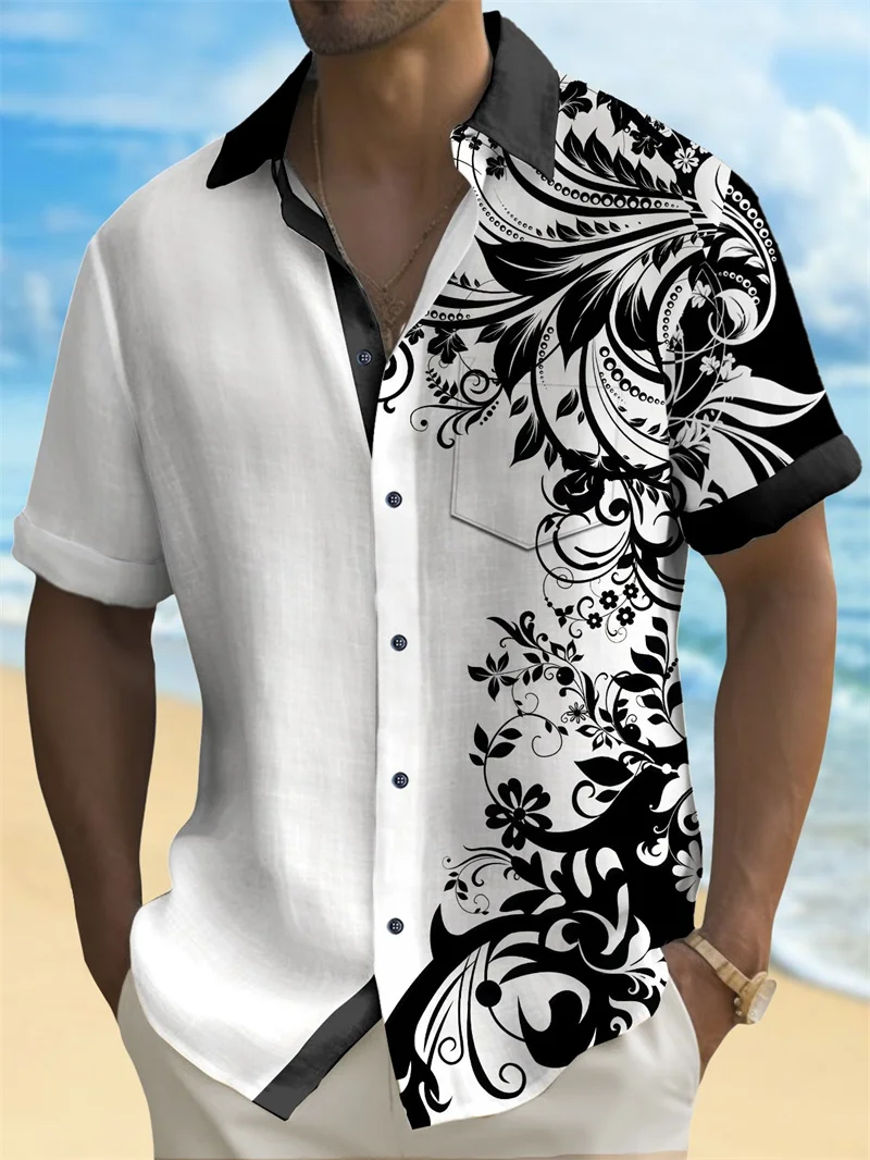 Hawaii men's casual outdoor beach fashion new short sleeve shirt men's tops European size soft and comfortable