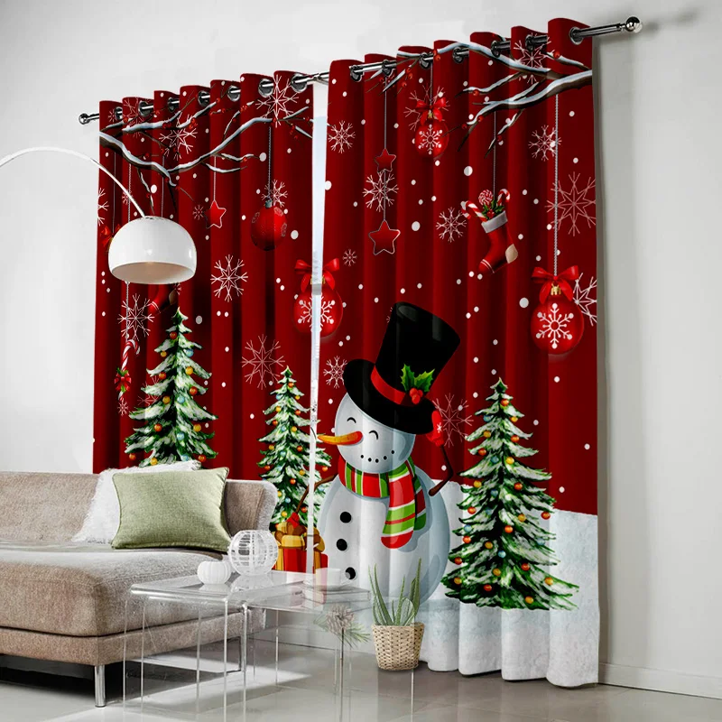 

Cartoon Merry Christmas Happy New Year Snowman Window Curtains Blinds for Living Room Kids Bedroom Kitchen Door Home Decor 2Pcs
