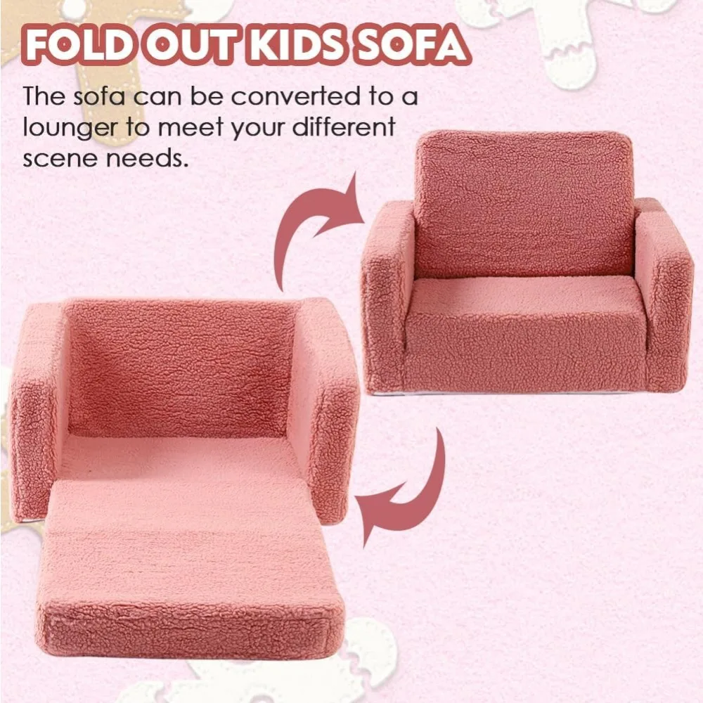 Kids Sofa Couch Fold Out, Baby Toddler Comfy Soft Chair , Flip Out Foldable Children 2 in 1 Convertible Sofa to Lounger 6