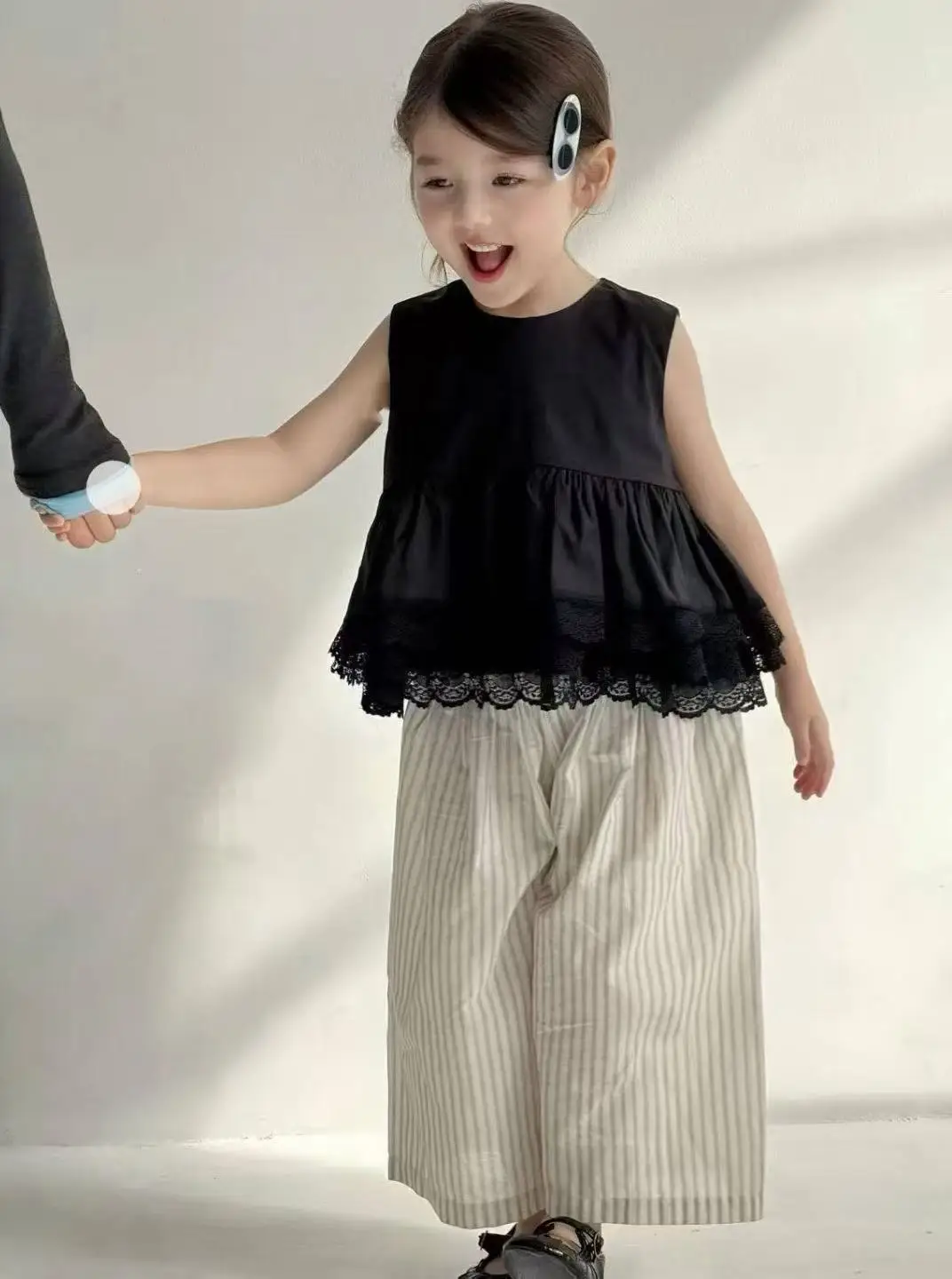 Girls' Set Fashion Doll Shirt Sleeveless Lace Black Vest+ striped Pants Mosquito Proof Pants Summer Girls' Clothing Sets - 6