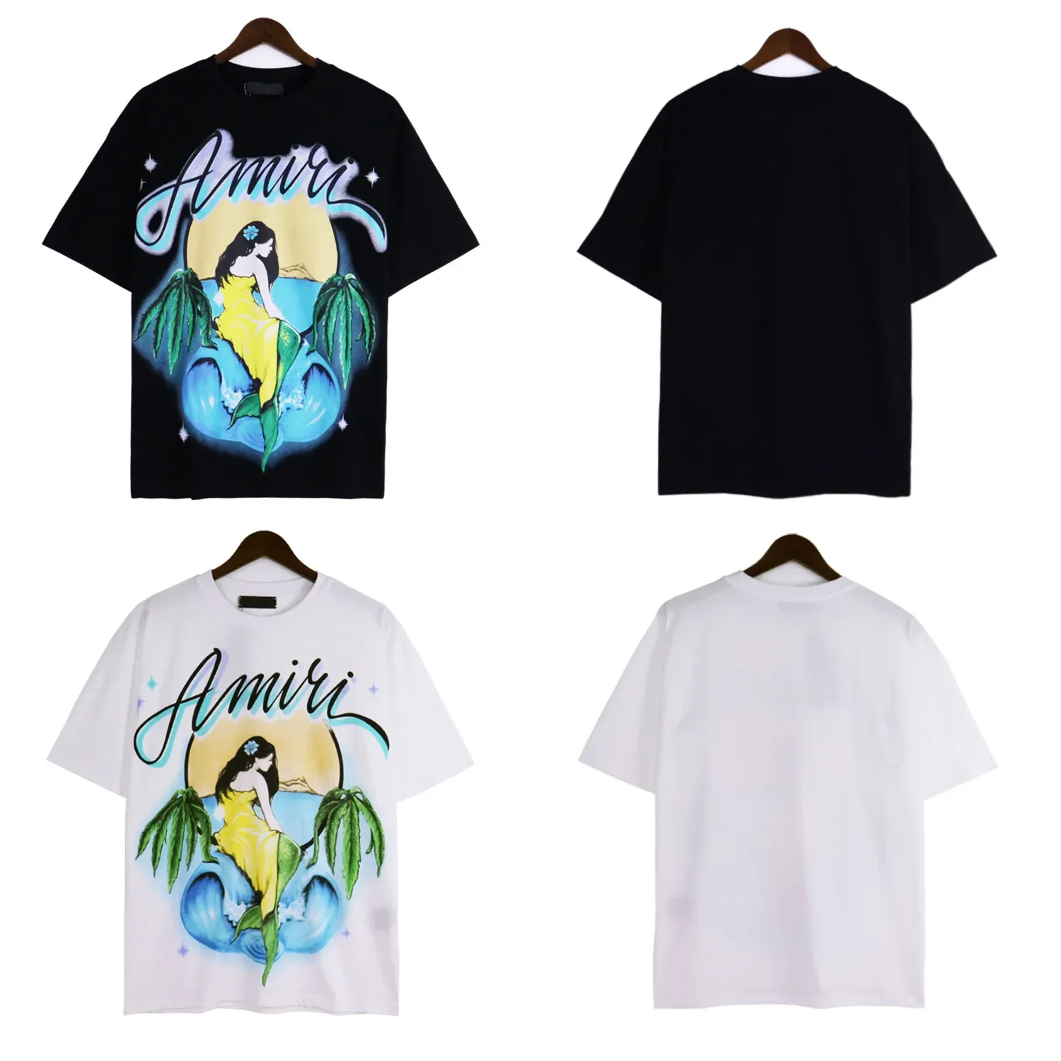 

AMIR Mermaid Casual print couple High street short sleeve loose crew neck top