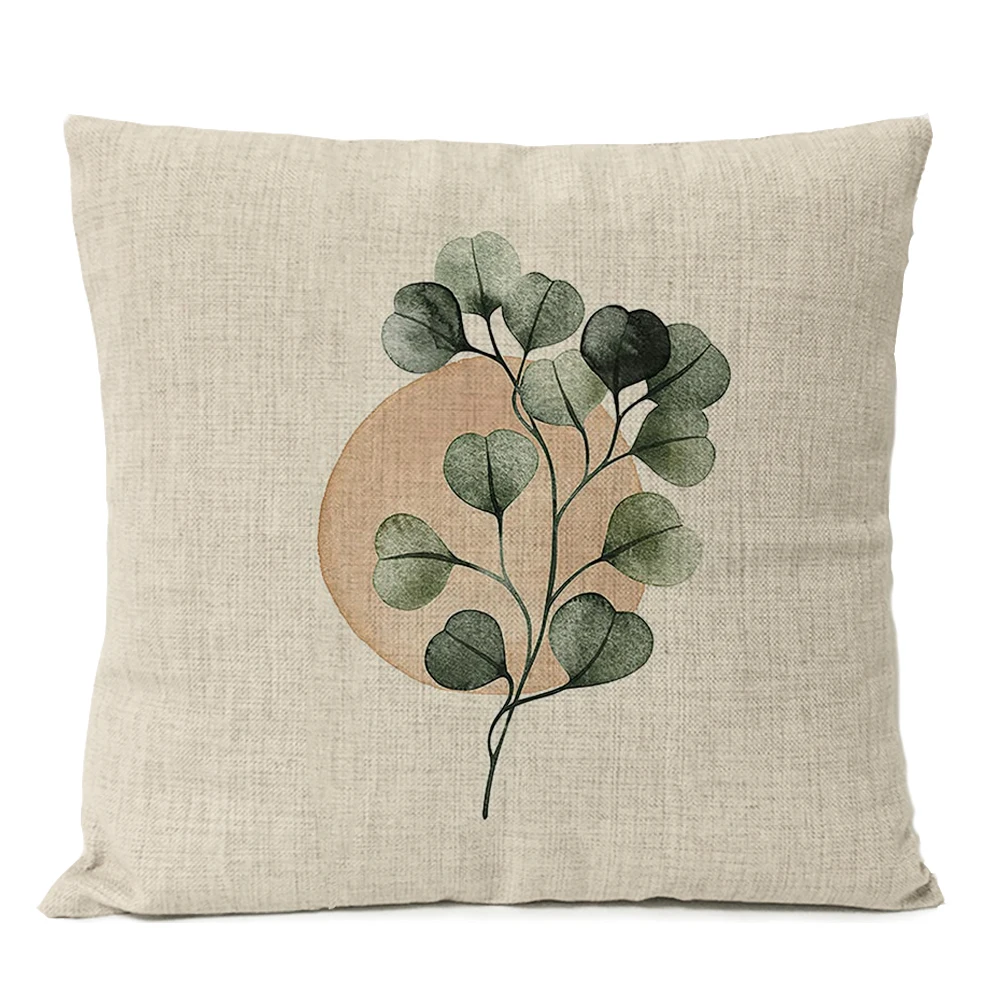 Boho Leaf Monstera Rainbow Sun Pillow Cover Geometric Nordic Living Home Decor Decorative Leaves Floral Linen Cushion Case 5