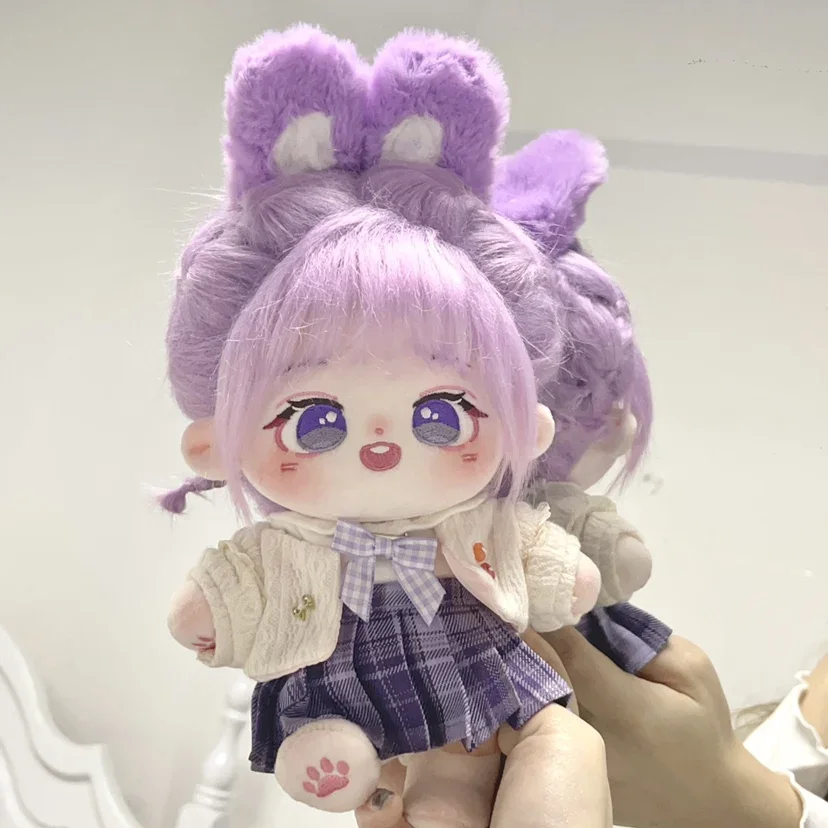 紫色の髪のキャラクター ぬいぐるみ 20 センチメートルかわいい紫髪綿人形かわいい裸人形ドレス
