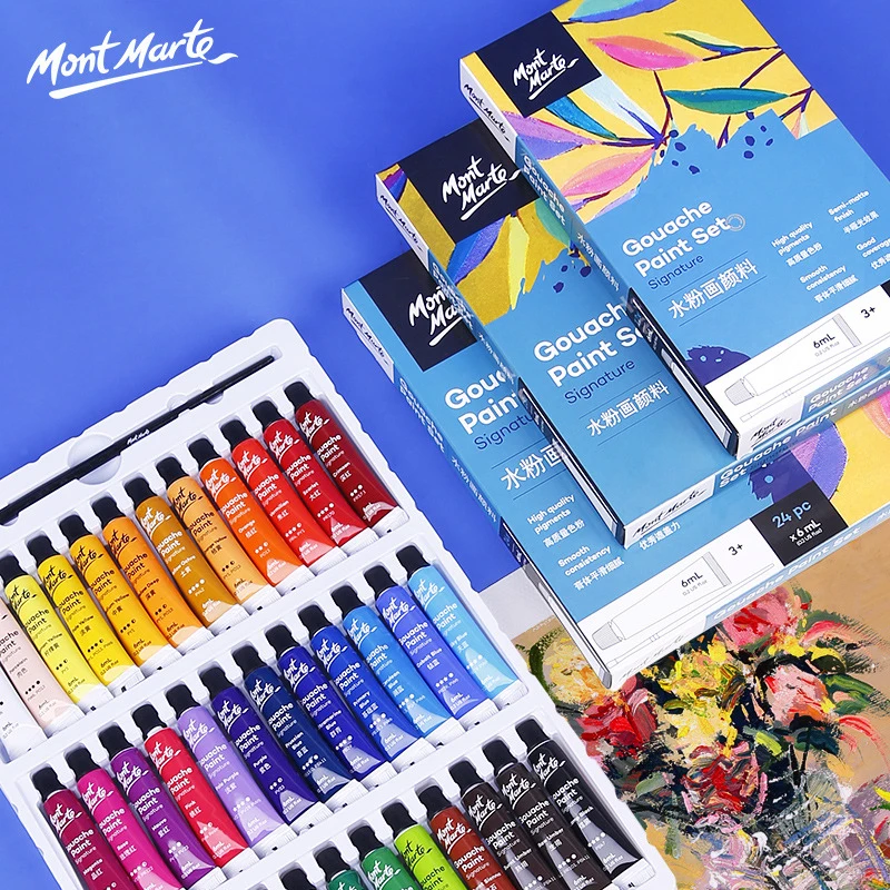 Mont Marte Gouache Paint Set 12/18/24 Colors 6ml/12ml Tubes Non-Toxic Watercolor Paint For Canvas and Paper Beginners, Students
