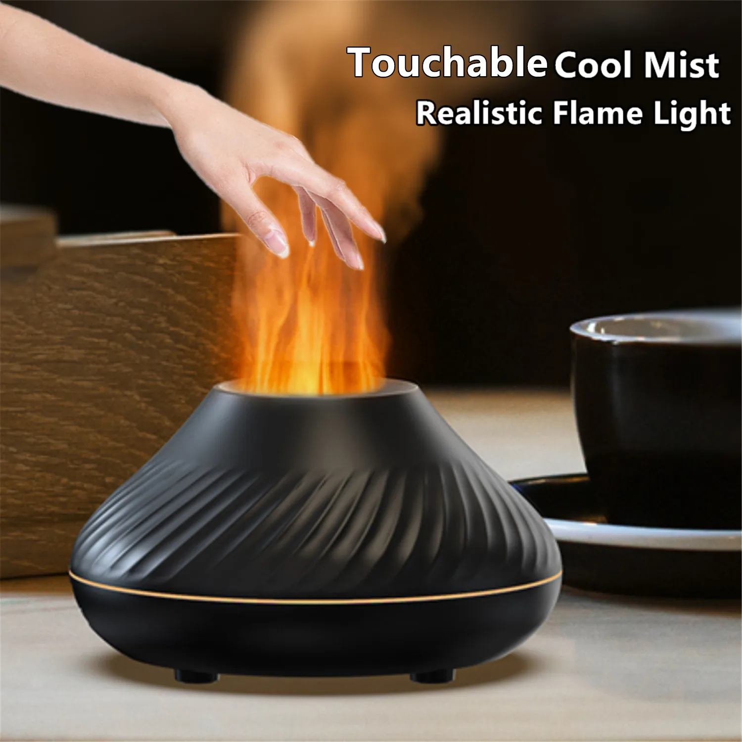 

Retro Styling Water Drop Shape 3D Fire Simulation Flame Brightness Adjustable Aroma Diffuser Humidifer Humidificfor Home