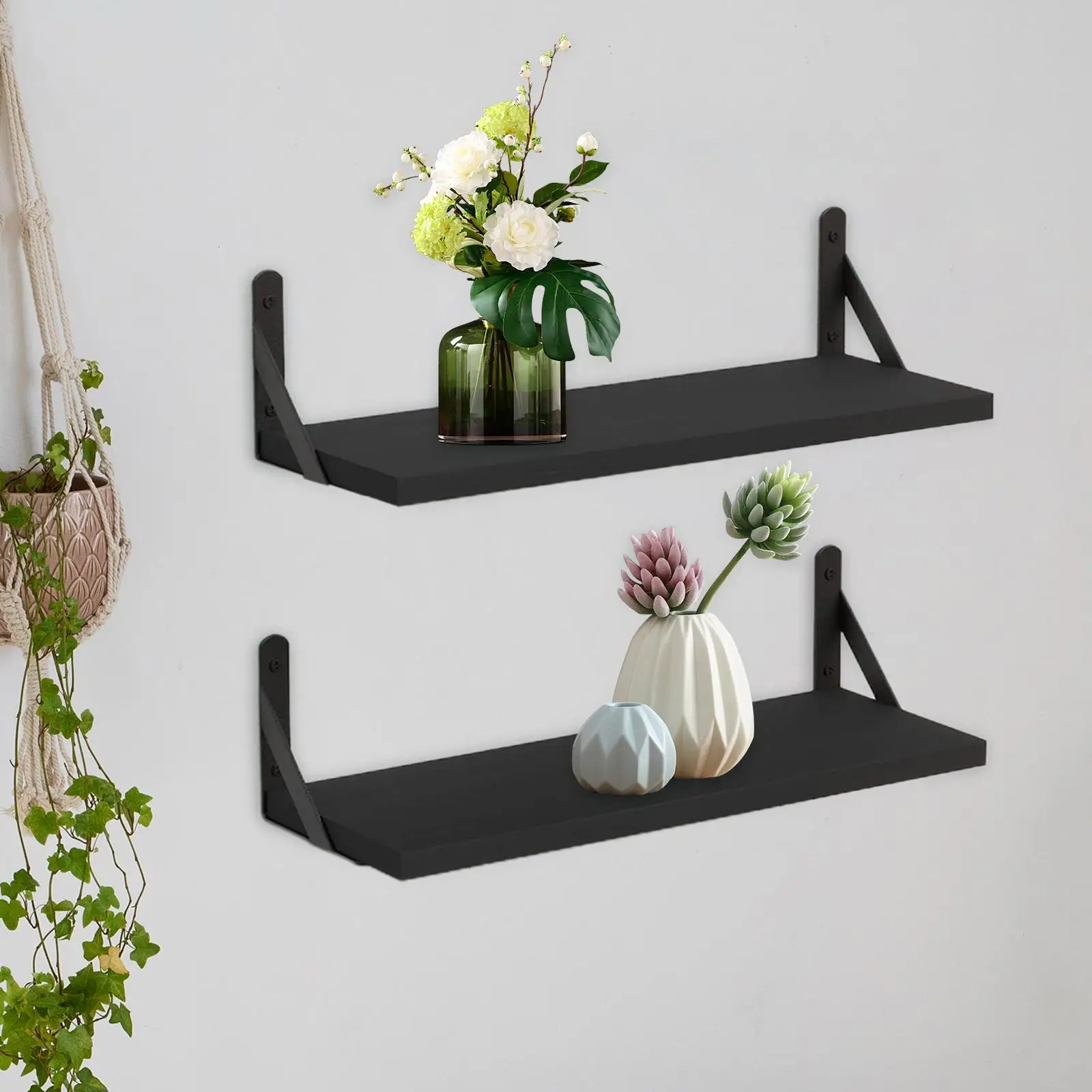 2 Pieces Wall Floating Shelve Bookshelf Modern Wall Storage Shelf Organizer for Nursery Artworks Small Plants Books Office