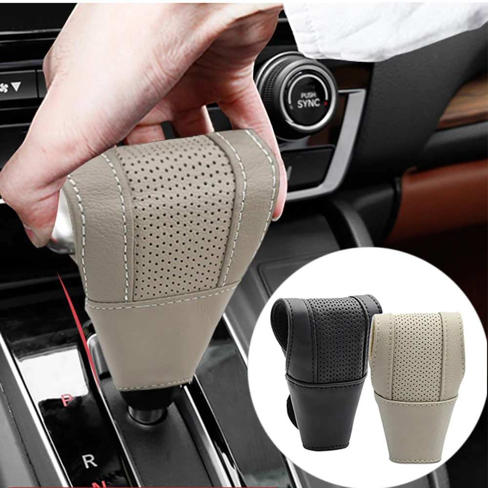 Premium Leather Gear Shift Knob Protective Cover - Anti-Slip & Durable Design