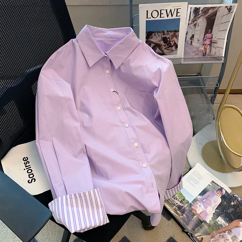 

Женская однобортная рубашка в полоску, Свободная Повседневная Блузка с длинным рукавом и лацканами, весна-осень 2024