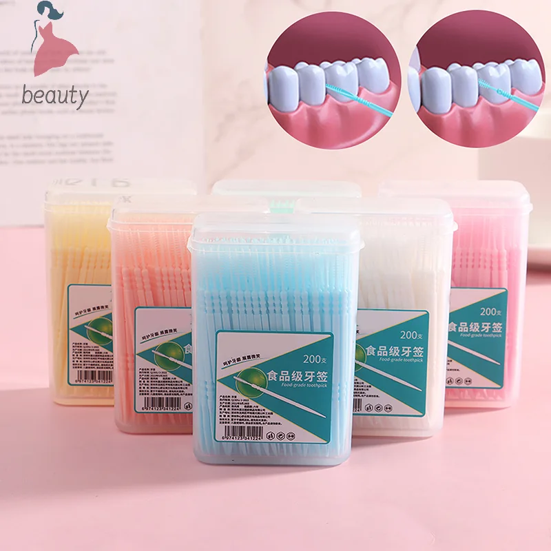 

200pcs/box Double Head Dental Floss Interdental Toothpick Brush Brush Teeth Stick Dental Oral Care Toothpicks Floss Pick