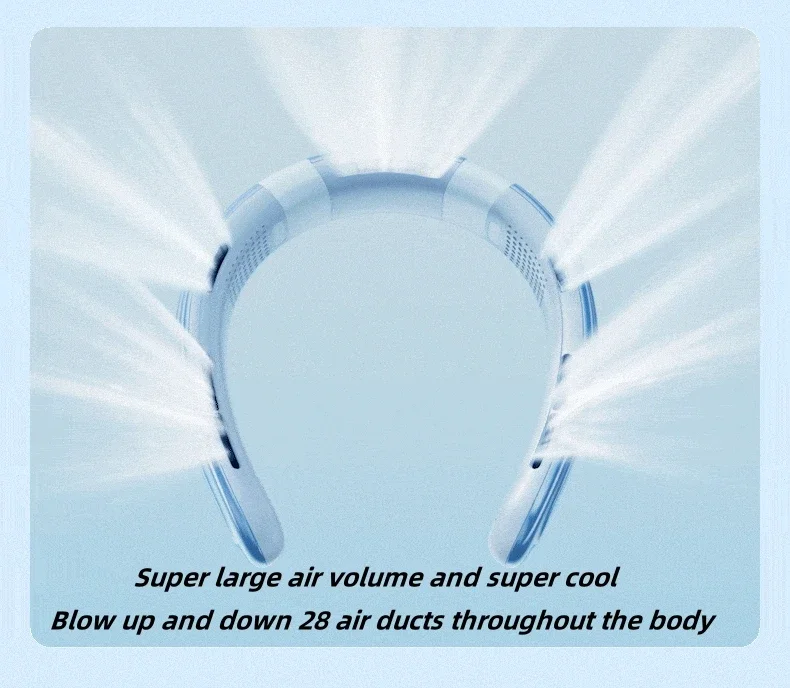 Rechargeable Portable Neck Fan With 3 Speed Settings Silent Airflow_voghion.com