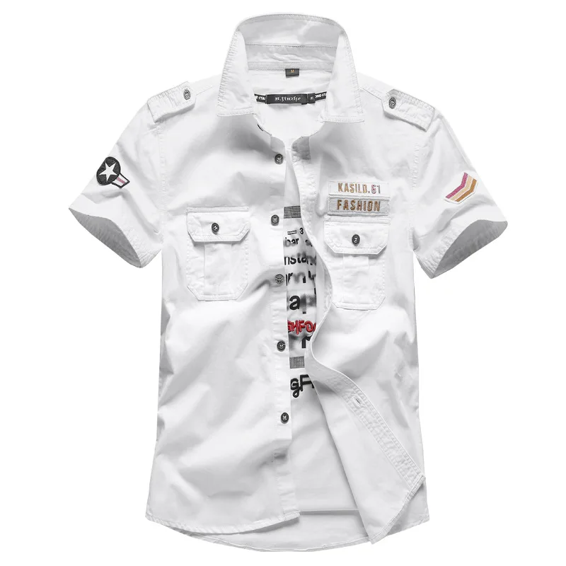 Camisa militar de manga curta masculina, 100% algodão, camisas táticas de carga, marca de trabalho, plus size, 5XL, novo, 2022