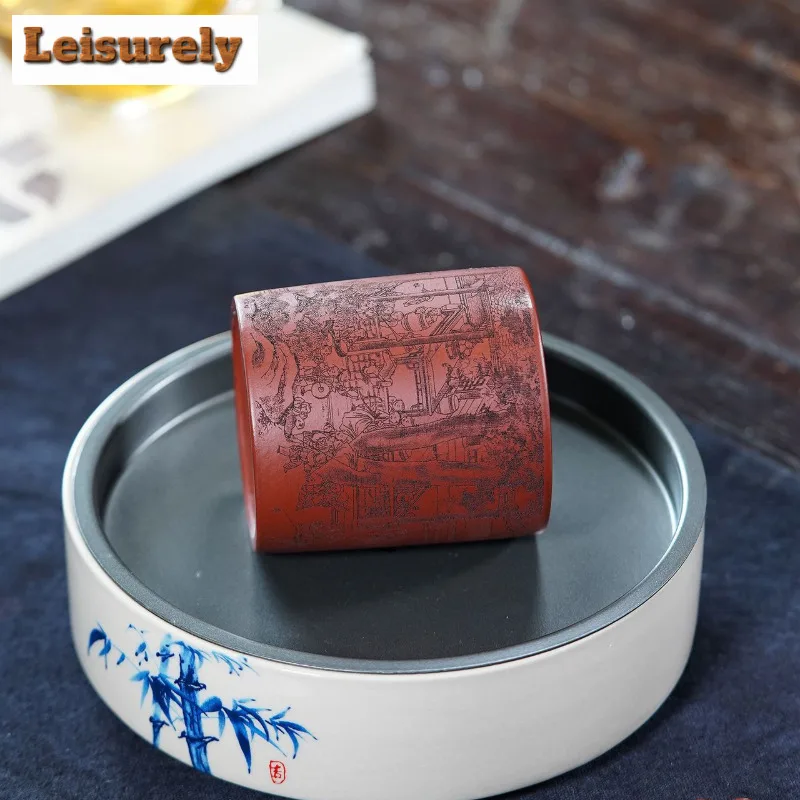 170ml Yixing Zisha Hundred Sons Pattern Teacup Retro Tea Bowl Cup For Tea Tea-tasting Smelling Cup Chazhan Master Cups Drinkware