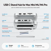 PULWTOP Mac Mini M4 Hub Stand with M.2 SSD Enclosure, with HDMI 4K 60Hz,  USB C Hub Accesorios for Mac Mini 2024 M4 Pro 2