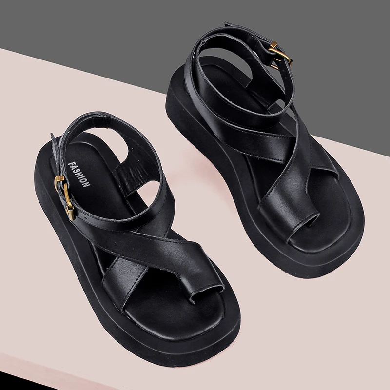 AIYUQI Sandals Women Genuine Leather 2022 Summer New Clip Toe Sandals Ladies Roman Women Shoes Muffin Sandals