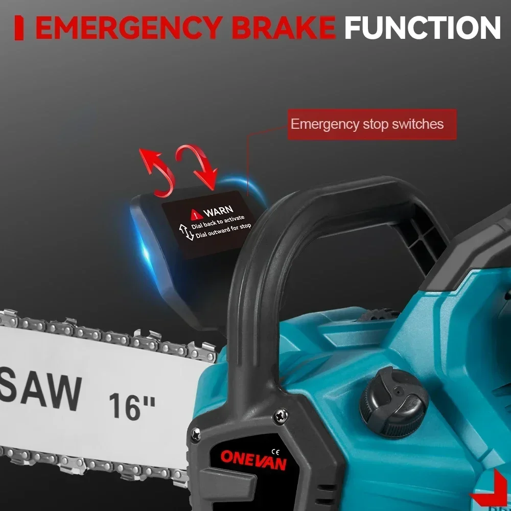 8000W Brushless Electric Chainsaw 16Inch Cordless LED Automatic Oil Wood Cutting Power Tools For 21V 18V Battery