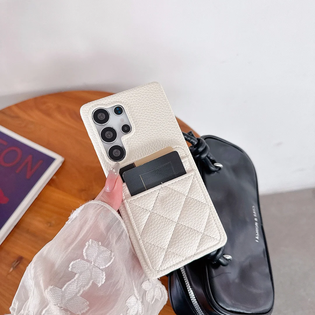 Luxury 3D Grid Leather Wallet Case with Dual Card Slots