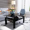 Coffee Table, Glass Coffee Tables with Storage Shelf, Black 1