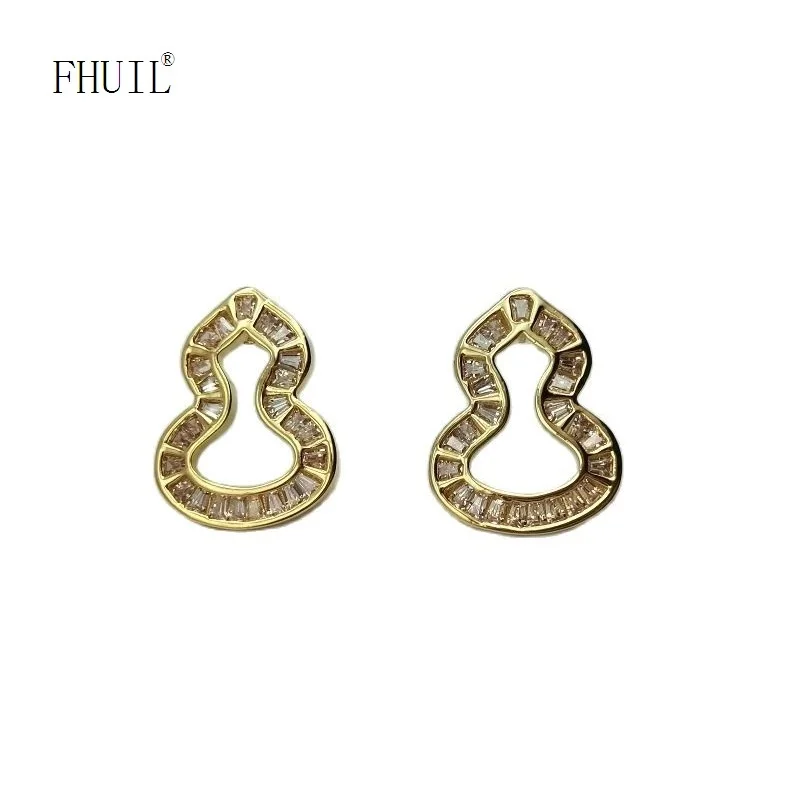 

Luxury Zircon Gourd Design Stud Earrings For Women Fine Jewelry 2023 Trending Gold Plated Ear Piercing Party Wedding Gifts