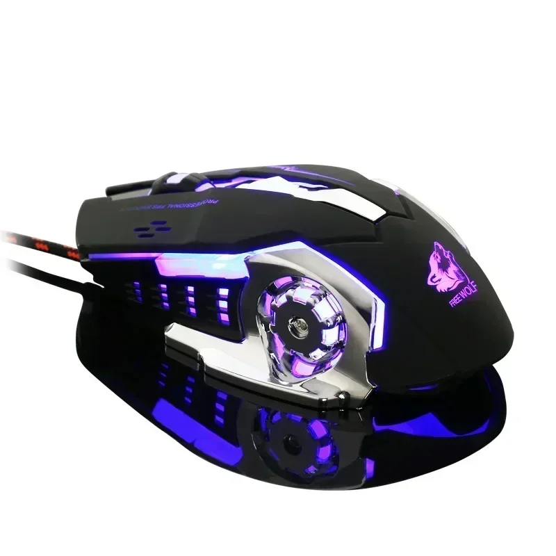 Free Wolf V5 Wired Mouse Ergonomics RGB Metal Base Macro Programming CSGO E-Sports Gaming Mouse PC Gamer Laptop Accessories Gift